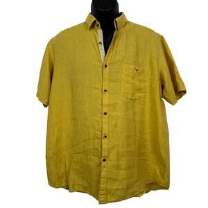 Harsh Vardhan Pure Linen Tailored Fit Short Sleeve Button Down Shirt Size XL